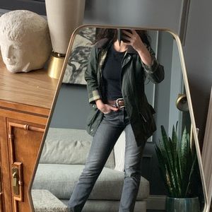 Filson Women’s army green jacket with plaid inside